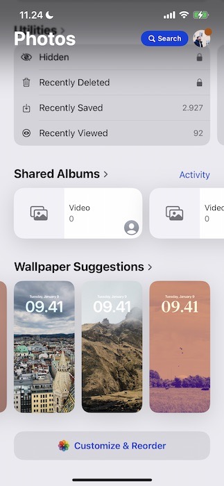 Select Customize & Reorder in the iOS Photos App