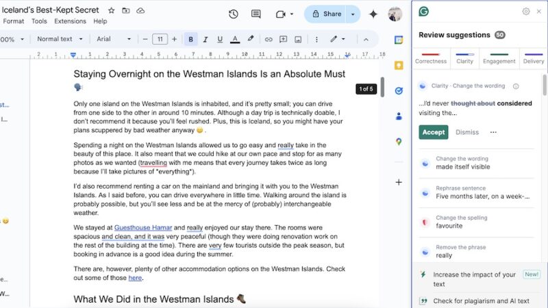 The Grammarly Extension in Chrome via a Google Doc