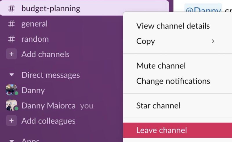 Leave a Group in the Slack App