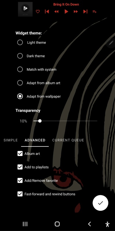 Musicolet Android Music Player Widget Customization