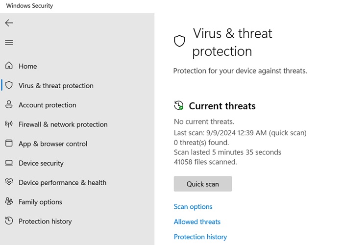 Virus & Threat Protection in Windows Security.