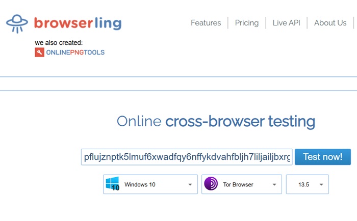 Browserling cross-browser testing of onion link using Tor.