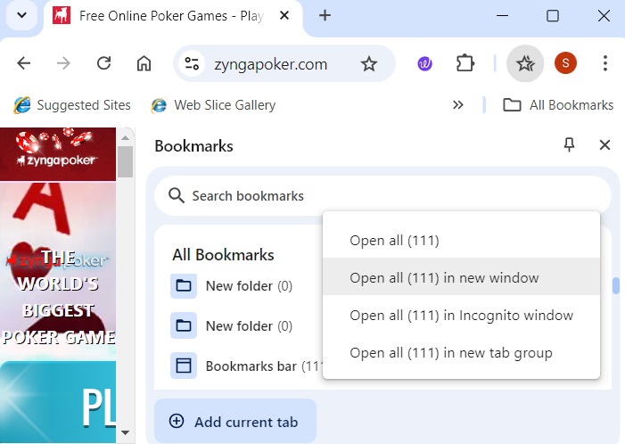 Open all bookmark tabs for a given bookmarks folder in Chrome.