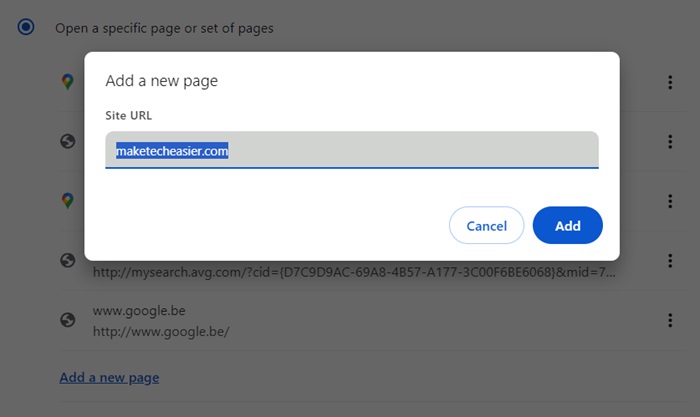 Adding a new webpage to be added to specific pages or tabs that open with Chrome.