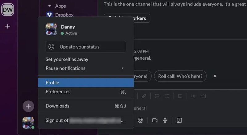 Select Profile In Slack Workspace