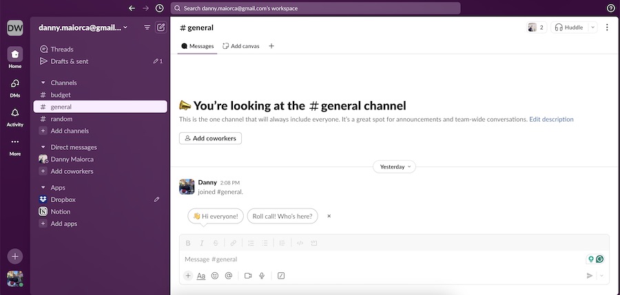 The Slack interface on a desktop device