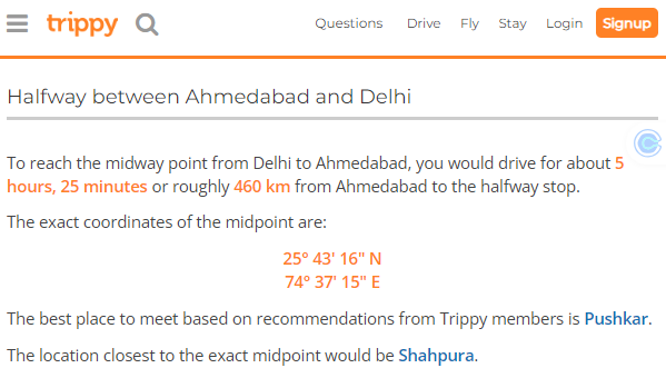 Trippy finds the midpoint for your journey and shows you the exact coordinates of the middle point.