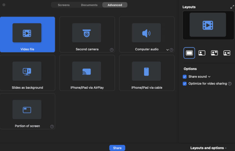 Advanced Screen Share options on Zoom