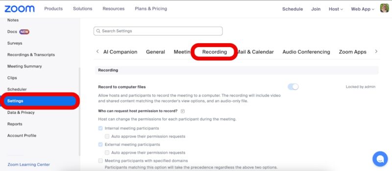 Zoom Recording Settings