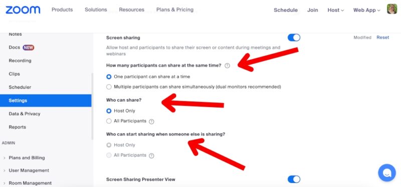 Zoom Screen Share Settings