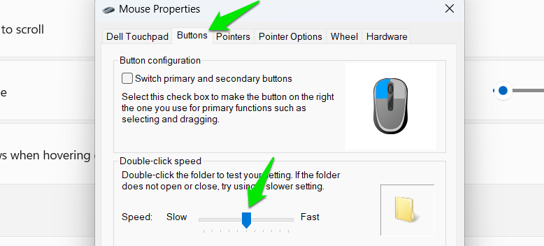 Adjust double click speed in mouse settings