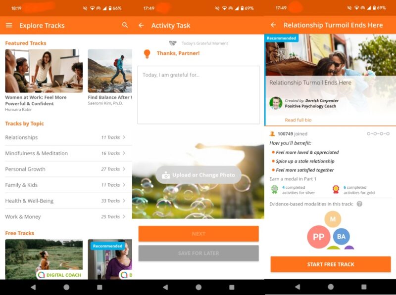 Happily app interface overview.