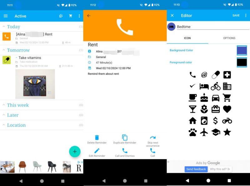 Life Reminders app interface overview.