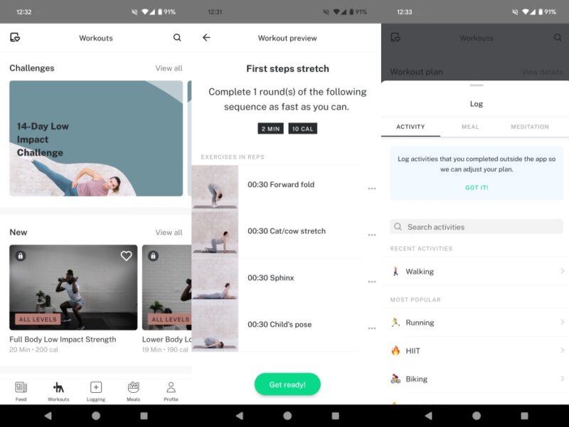 8Fit app interface overview. 
