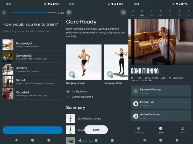 Freeletics app interface overview. 