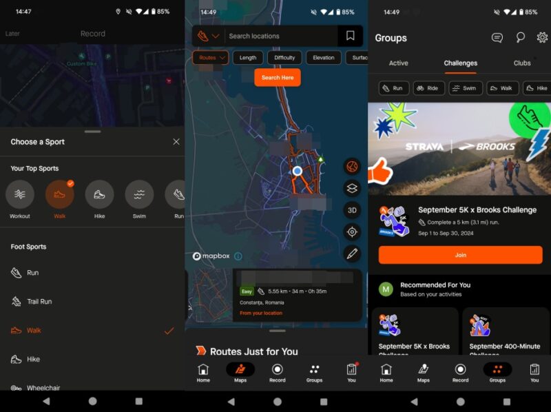 Strava app interface overview. 