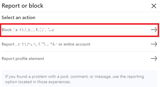 Select Block [User's  Profile Name] action to block the profile.