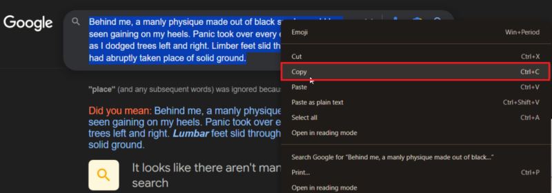 Copying text from Google Search bar. 
