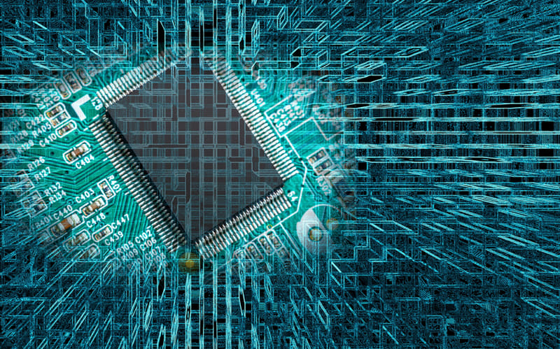 CPU chip on board with green background