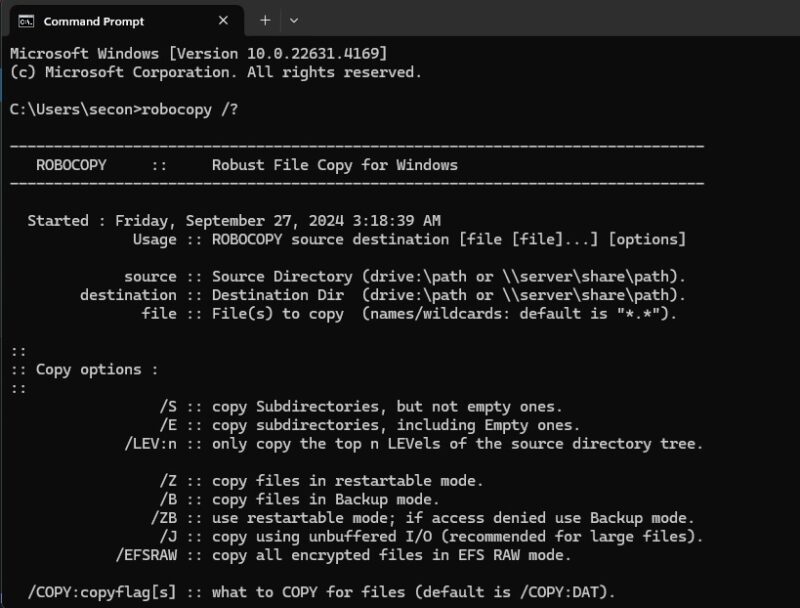 Exploring Robocopy's parameters to copy files quickly in Windows.