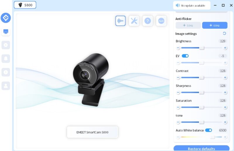 EMEETLINK dashboard for the SmartCam S800.