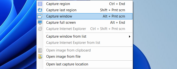 Greenshot list of capture methods