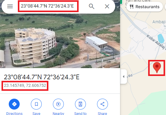 Search Midpoint's coordinate on Google Maps Web.