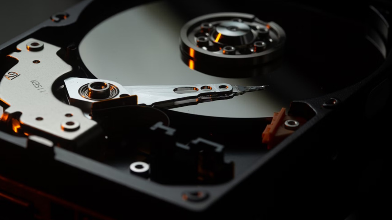 Hard drive close up image.