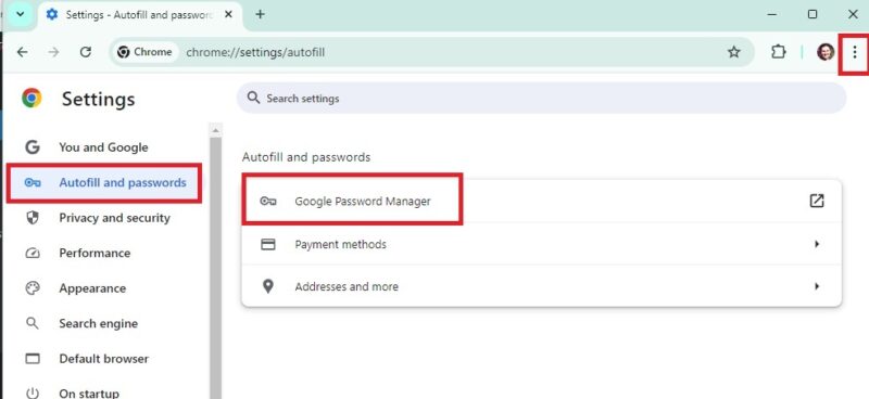 Alternative method for accessing Password Manager in Chrome settings.