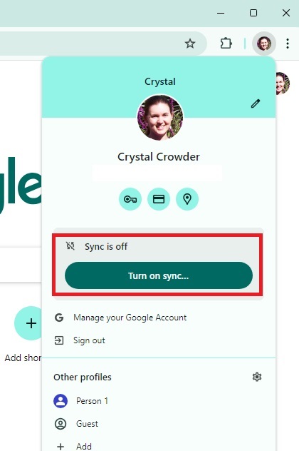 Turning on sync in Google Password Manager.