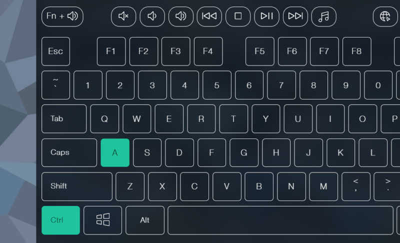 Key-Test tool interface with Ctrl+A highlighted
