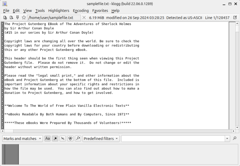 Reading large file on Klogg.
