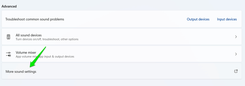 More sound settings link in Windows Settings