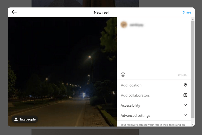 Posting a reel on Instagram using PC