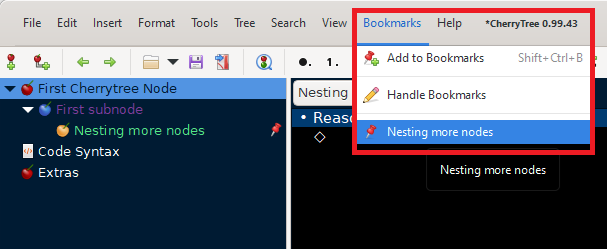 Setting up bookmarks in Cherrytree.