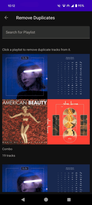 Searching for playlist via Virtual Shuffle app to remove duplicates. 