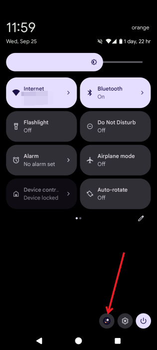 Tapping on Guest account profile picture in Quick Settings menu.