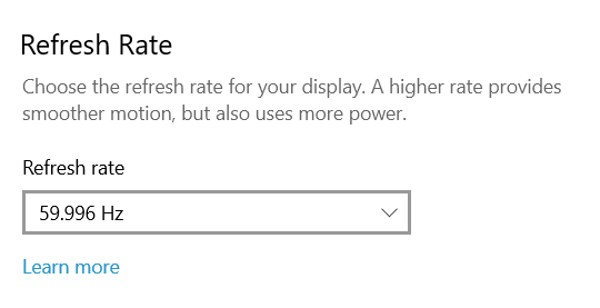 Screen Refresh Rate option in Windows