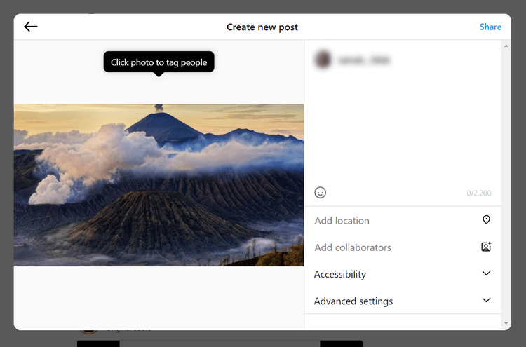 Sharing post on Instagram using a browser
