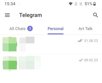 Viewing chats in folder in Telegram app.
