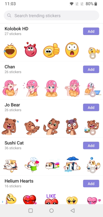 Telegram sticker packages options view.