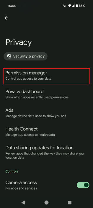 Accessing "Permission manager" in Android Settings.