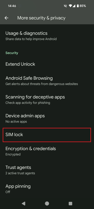 Tapping on SIM Lock in Android settings. 