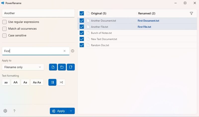 Selecting parameters in PowerRename.