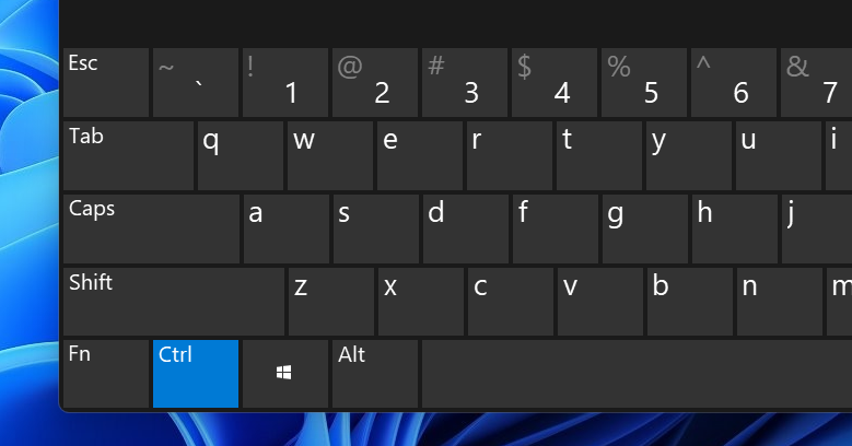 Windows On Screen Keyboard with Ctrl key highlighted