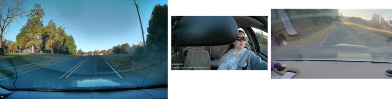 Front, interior, and rear cameras during the day.