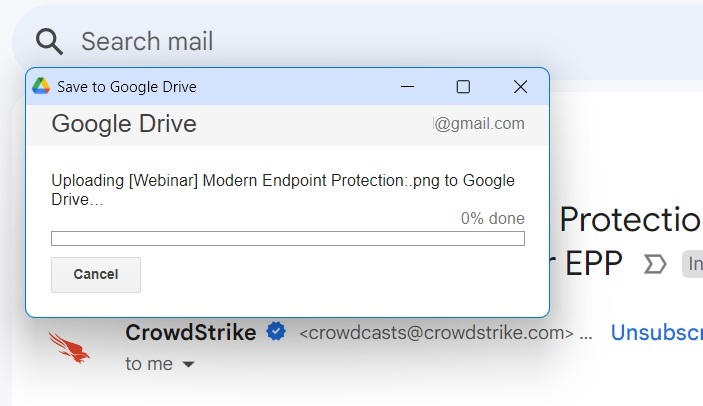 Using "Save To Google Drive" to save an email conversation to Google Drive.