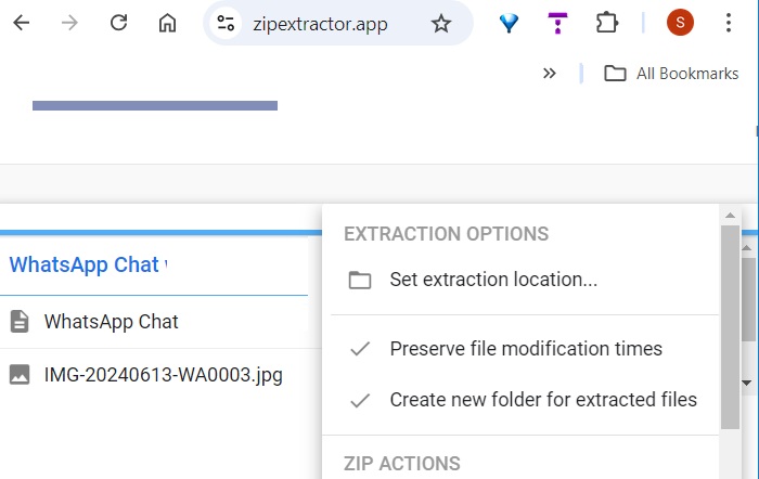 Using ZIP Extractor in Google Drive and setting extraction location with a new folder.