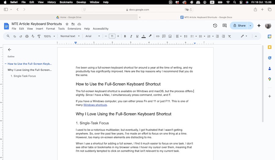 Computer Full Screen Mode in Use