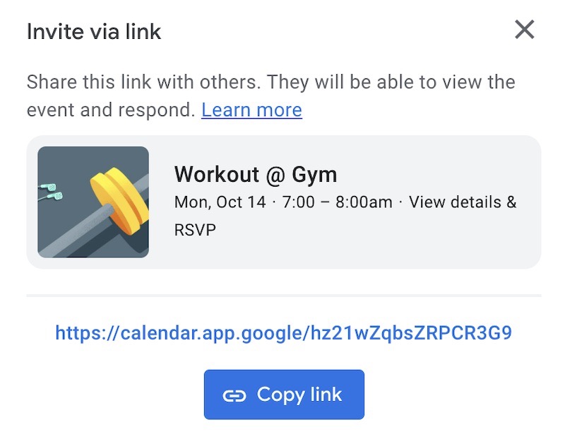 copy an invitation sent via google calendar